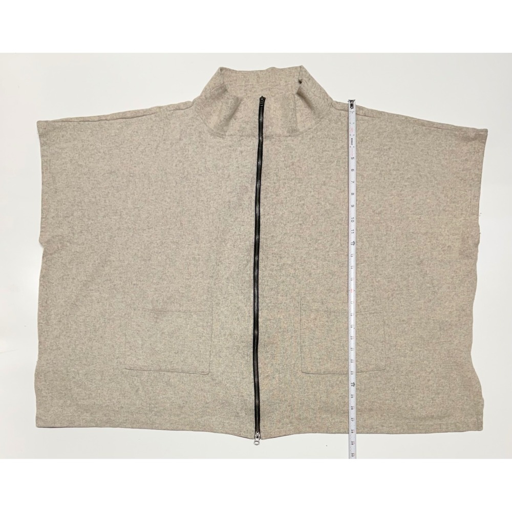 Bryn Walker Wool Blend Zip Front Poncho Mock Neck Oatmeal Beige Womens Medium